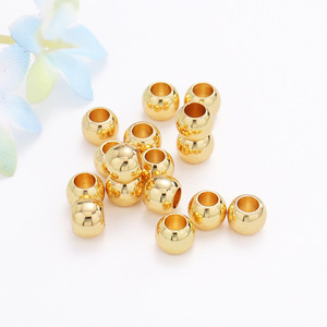 Perles lisses couleur or 18 carats Lisheng Jewelry, grandes perles à trou large pour la création de bracelets, colliers et bijoux DIY. - Product Image 2