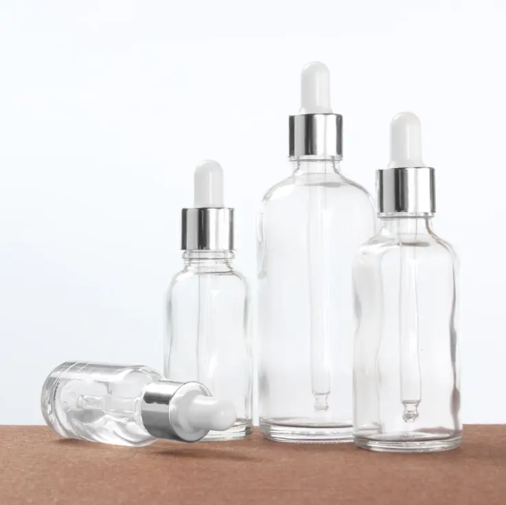 Mini botella cuentagotas de vidrio de 5ml-100ml, botellas cuentagotas de aceite esencial transparentes a granel, pequeños contenedores de muestra de vidrio