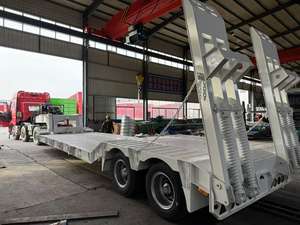 油圧延長可能3軸20 50トンフラットベッドグースネックマフィローボーイローベッドRgn 100トンローボーイセミトレーラー - Product Image 4