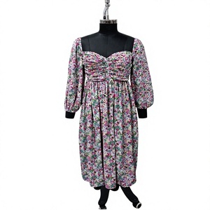 Romantic Floral Print Maxi <b>Dress</b> With Puff Sleeves Sweetheart Neck Empire Waist A-Line Chiffon <b>Loose</b> Fit Spring Casual <b>Dress</b> - Product Image 1