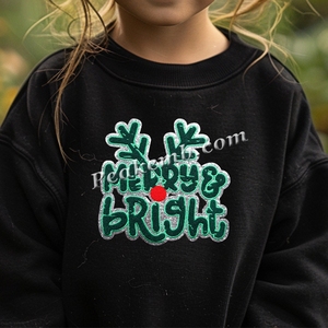 Toppa Ricamata Personalizzata 'Merry & Bright' <span class=keywords><strong>con</strong></span> Bordo in Glitter <span class=keywords><strong>Argento</strong></span> e Perline su Tessuto in Tela per Cappelli - Product Image 6