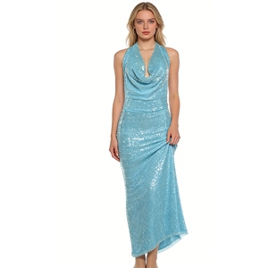 เดรสยาวปักเลื่อมคอ halter สำหรับผู้หญิง - เดรสออกงานแบบเว้าหลังแฟชั่น - Product Image 1
