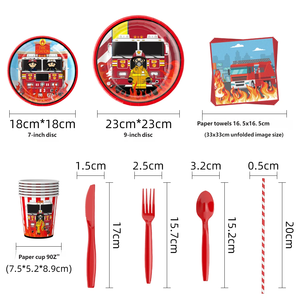 Modern Hot Selling Fire Truck Birthday Decoration Set Eco-friendly <b>Paper</b> Plates & Napkins for Fireman Party - Product Image 2