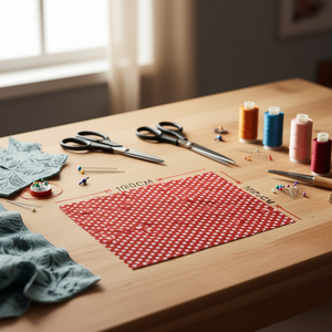 Tessuto a pois Ilan 100x150cm rosso con pois bianchi per artigianato e cucito - Product Image 3