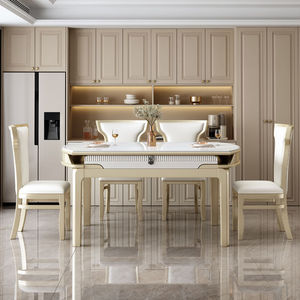Mobilier de salle à manger Dernier design Bon marché Durable Rétractable Blanc et Or Ensemble <span class=keywords><strong>table</strong></span> et chaises de luxe pour 6 personnes - Product Image 3