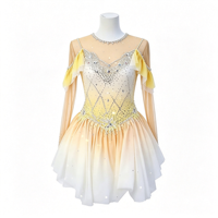 Robe de patinage artistique jaune dégradé avec strass, manches longues en maille, costume de compétition pour enfants et adultes