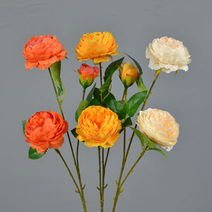 Flor de peonía de seda artificial, tallo único, ranúnculo persa, tallo largo, 3 cabezas, rosa de peonía para boda, fiesta de vacaciones - Product Image 4