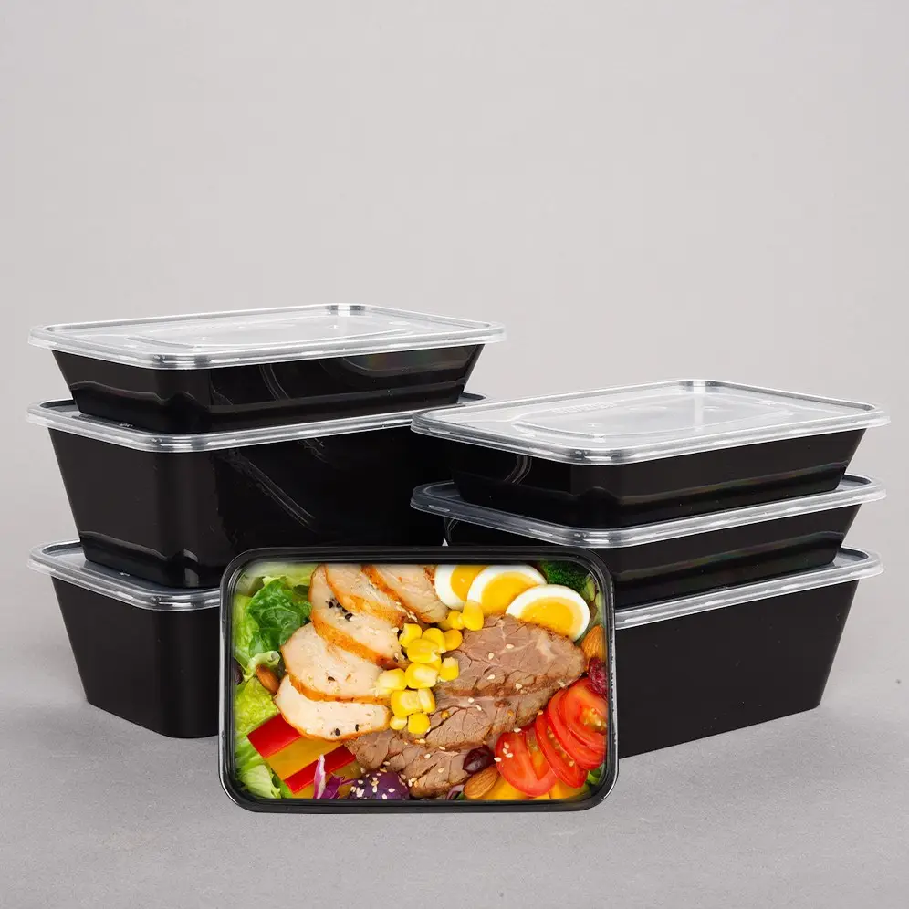 Fast delivery black clear 500 650 750 1000ML ecofriendly plastic meal prep preparation containers for meal