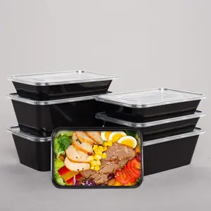 Livraison rapide noir clair 500 650 750 1000ML récipients de préparation de repas en plastique écologique pour repas