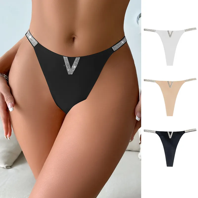 Oem respirável sem costura mulheres calcinha fina strass cinto traceless underwear corte a laser calcinha sem costura g-string