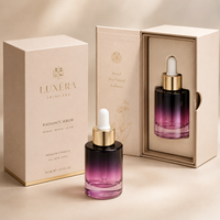 Flacon compte-gouttes personnalisé en verre dépoli rose et violet de 30 ml (1 oz) à épaule plate pour sérums cosmétiques et huiles essentielles