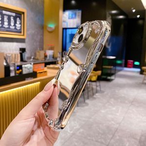 Custodia per telefono in TPU stile femminile per <span class=keywords><strong>iPhone</strong></span> 11 12 13 14 15 16 Pro Max placcato argento custodie a specchio popolari - Product Image 2