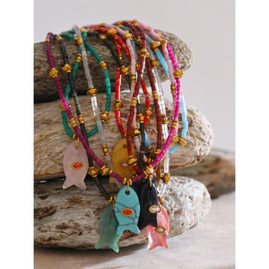 <span class=keywords><strong>Collar</strong></span> JINYOU 653 con Cuentas de Acero Inoxidable y Piedras Multicolores, <span class=keywords><strong>Collar</strong></span> con Colgante de Pez de Circonia Cúbica y Piedra Natural - Product Image 3