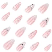 Uñas Postizas Francesas Blancas en Degradado 3D, Uñas Cortas en Forma de Almendra, Uñas con Diseño Floral, Material ABS, Producto Terminado