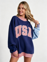 Sweater Wanita OEM Mock Neck HD Print Color Block 100% Katun Fleece Oversized Pullover Jumper