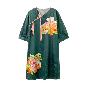 Yaoyueエレガントなナショナルスタイルの女性のラウンジウェア新しい中国サテンナイトドレス弾性ウエスト夏アイスシルク薄いパジャマ用 - Product Image 5