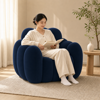 Nouveau design de fauteuil nid d'abeille, canapé compressé sous vide, en peluche courte bleu marine, forme nuage, pour adultes, pour se détendre dans le salon