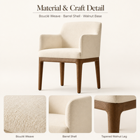 Fauteuil de salle à manger EMMA de style scandinave du milieu du siècle, rembourré, avec pieds en chêne américain massif et dossier incurvé, pour la salle à manger à domicile