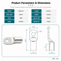 Gocel SC25-10 – Borne annulaire en cuivre étamé 25mm² – Connecteur de câble avec goujon M10 – Terminal électrique à sertir – OEM