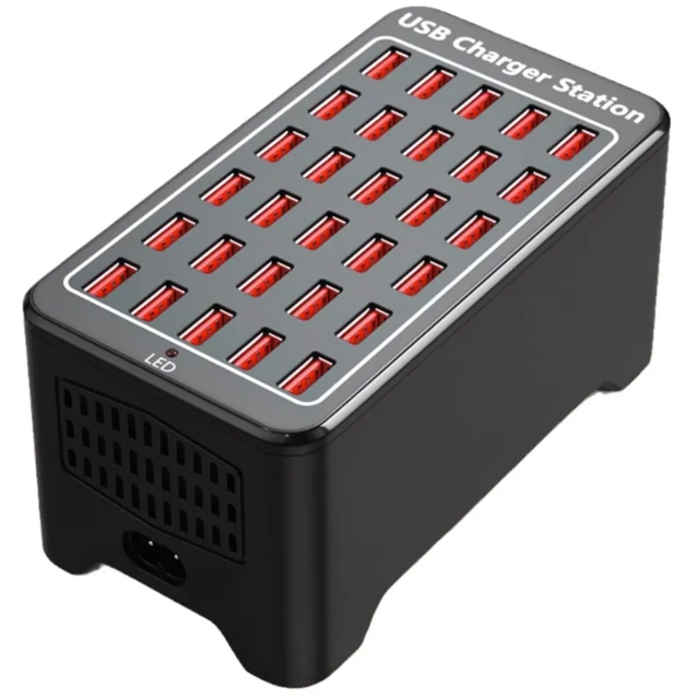 USB Charger 30 Port 150W 30A Desktop Charging Station Wall Charger Power Adapter Black ABS+Copper 100-240V Input 1-Year Warranty