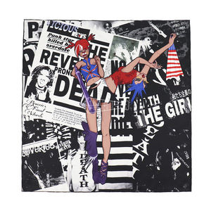 Thời Trang Mô Hình Phim Hoạt Hình Màu Đen 60Cm Vuông Hai Mặt In Lụa Tay Cán Hemming Truyện Tranh Chiếc Khăn Cho Cô Gái - Product Image 4