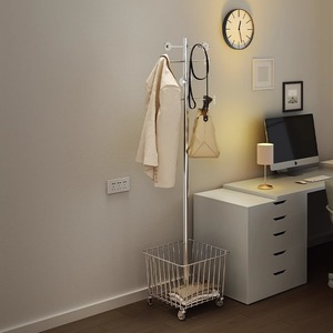 Modern Metal Coat Rack With Basket Space Saving Freestanding Design For Bedroom Entryway Living Room - Product Image 4