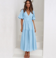 Nouvelle arrivée Offre Spéciale mode femmes robe en gros 100% coton personnalisé marque oeillet broderie cordon taille manches bouffantes robe