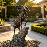 Sculpture en bronze coulé personnalisable, style faune réaliste, décoration de parc et de jardin, statue d'animal mouton à grandes cornes