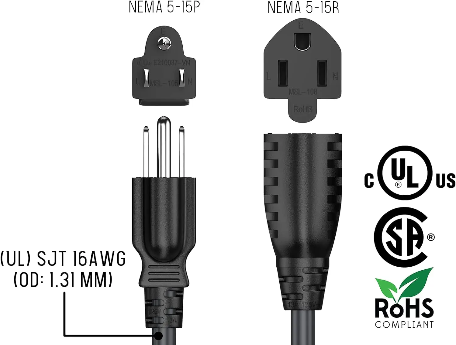 Câble de prise à broches 3 broches 10A/13A/15A cordons ca plomb électrique IEC C13 cordon d'alimentation américain approuvé directement en usine 3 broches noir 3 prises