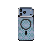 Étui de luxe en cuir bleu antichoc classique métallique pour iPhone 17 Pro avec recharge sans fil