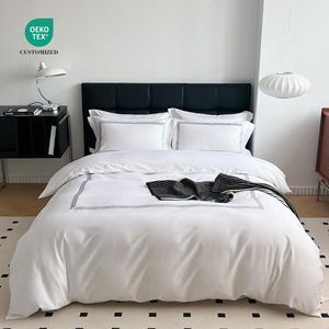 Ensemble de housse de couette de style multiple pour hôtel, coton 60s tissé uni, biologique, 300TC, taille Queen <span class=keywords><strong>King</strong></span>, ensemble de literie toute saison - Product Image 1