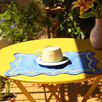 Set de table en lin brodé personnalisé, bord festonné ondulé, coloré, décoration de table