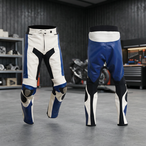 Pantalon en cuir pour moto BM bleu et noir – Style sport racing - Product Image 3