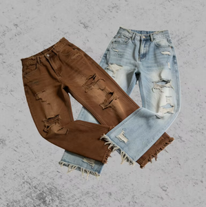 Jean ample taille haute personnalisé pour homme, coupe oversize, délavé à l'acide, style vintage, jambe large, denim déchiré, tendance - Product Image 3