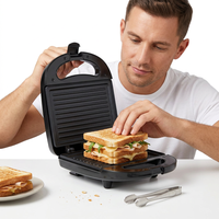 Machine à sandwich électrique 4 tranches 1400W avec couvercle supérieur en acier inoxydable, plaques antiadhésives, thermostat automatique et rangement vertical pour la maison