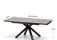 Table à manger extensible 160+30+30cm, plateau noir, base en métal croisé, table à manger rectangulaire moderne pour la maison, le restaurant, le café