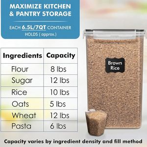 2 件装 6.5 升/220 盎司大号食品储存容器，带盖，密封，透明塑料材质，适用于厨房和储藏室，可存放谷物 - Product Image 3