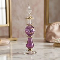 Flacon d'huile de parfum en verre soufflé à la main égyptien, violet, avec accents dorés, thème floral, carafe décorative 12 cm, centre de table