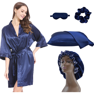 Set regalo 5 pezzi abiti Kimono in <span class=keywords><strong>raso</strong></span> <span class=keywords><strong>di</strong></span> seta da donna camicie da notte <span class=keywords><strong>di</strong></span> lusso per capelli coprischies maschera per occhi in <span class=keywords><strong>raso</strong></span> <span class=keywords><strong>federa</strong></span> Logo personalizzato - Product Image 1