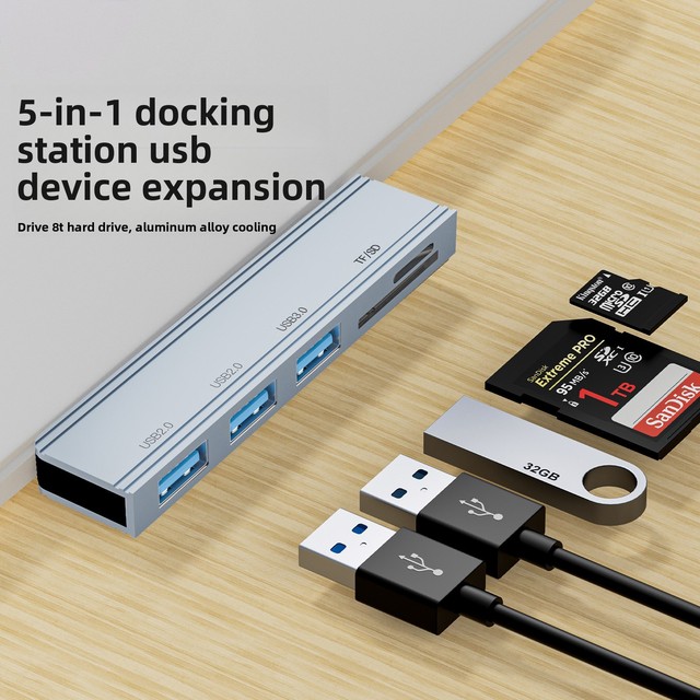 USB Hub 3.0 5 in 1 Converter Adapter Hub 60W Type c/ Audio Jack/ SD/TF Card Readers Docking Station for Mobile Phone Computer
