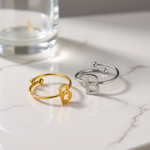 Bague en acier inoxydable lettre B plaquée or, accessoire de bijouterie unisexe tendance - Product Image 2