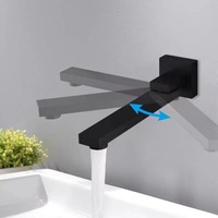 Robinet de lavabo mural en acier inoxydable à trou unique avec cartouche céramique, mitigeur eau chaude et froide, design moderne