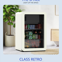 Réfrigérateur rétro Kubigel 112L avec porte vitrée, refroidissement direct, mini-congélateur de présentation, silencieux, usage domestique, double température, LED