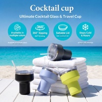 Verre à cocktail à longue tige en acier inoxydable 304, 470 ml, tasse isotherme sous vide avec paille pour café/boissons glacées et utilisation à froid/chaud