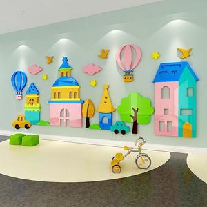 Haute qualité coloré château dessin animé 3d acrylique autocollant mural pour garçon enfants chambre école maternelle décoration murale - Product Image 1
