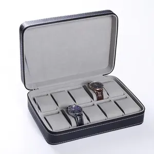Boîte de rangement de montre en cuir pu, avec 3/6/10/12 emplacements, nouvelle boîte de rangement de montre pour hommes, boîte à bijoux cadeau noire