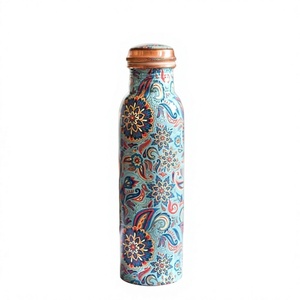 Botella de Agua de Cobre con Estampado Floral Bohemio, con Tapa, Portátil, para Viajes - Product Image 1