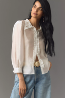 Oem personnalisé de haute qualité en dentelle, col rabattu, manches longues, boutons, organdi, nouveau design, chemisier pour femmes, hauts de chemise