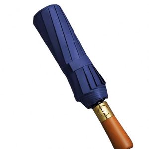 Custom High-End Business Men's 12 Ribs Double-Person Sun Rain Umbrella Automatic <b>Folding</b> Rain Umbrella With Wooden Handle - Product Image 1