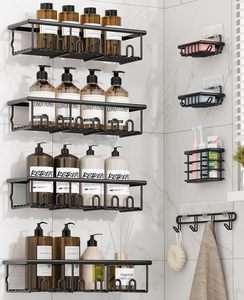 Étagère d'angle de salle de bain triangulaire en aluminium à fixation murale sans perçage, organisateur de rangement de douche à ventouse - Product Image 1